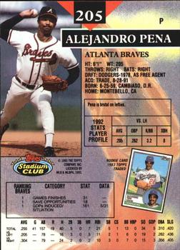 1993 Stadium Club - Members Only #205 Alejandro Pena Back