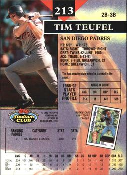 1993 Stadium Club - Members Only #213 Tim Teufel Back