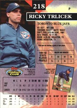 1993 Stadium Club - Members Only #218 Ricky Trlicek Back