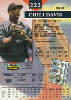 1993 Stadium Club - Members Only #222 Chili Davis Back