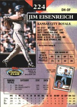 1993 Stadium Club - Members Only #224 Jim Eisenreich Back