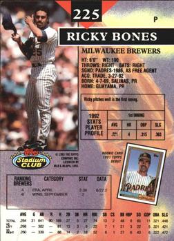 1993 Stadium Club - Members Only #225 Ricky Bones Back