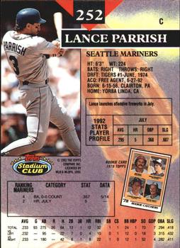 1993 Stadium Club - Members Only #252 Lance Parrish Back