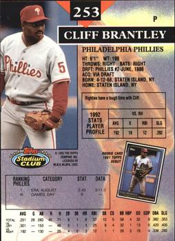 1993 Stadium Club - Members Only #253 Cliff Brantley Back