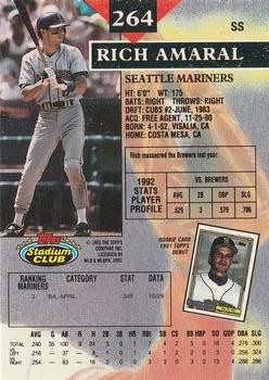 1993 Stadium Club - Members Only #264 Rich Amaral Back