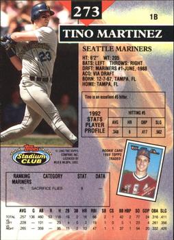 1993 Stadium Club - Members Only #273 Tino Martinez Back