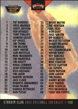 1993 Stadium Club - Members Only #288 Checklist: 1-100 Front