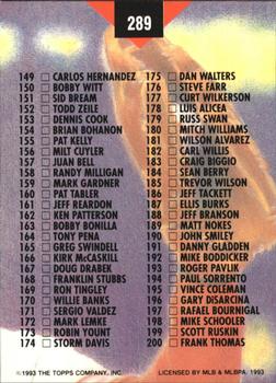 1993 Stadium Club - Members Only #289 Checklist: 101-200 Back