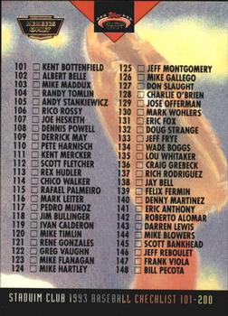 1993 Stadium Club - Members Only #289 Checklist: 101-200 Front