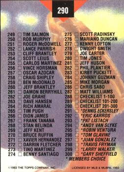 1993 Stadium Club - Members Only #290 Checklist: 201-300 Back