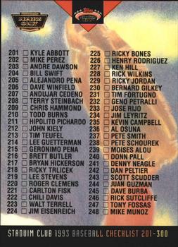 1993 Stadium Club - Members Only #290 Checklist: 201-300 Front