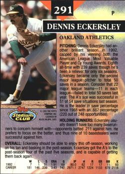 1993 Stadium Club - Members Only #291 Dennis Eckersley Back