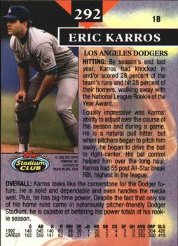 1993 Stadium Club - Members Only #292 Eric Karros Back