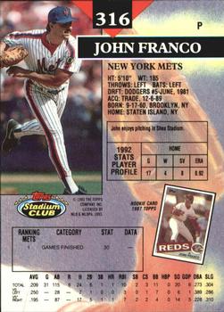 1993 Stadium Club - Members Only #316 John Franco Back