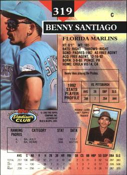 1993 Stadium Club - Members Only #319 Benny Santiago Back