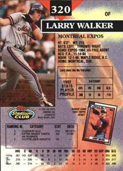 1993 Stadium Club - Members Only #320 Larry Walker Back