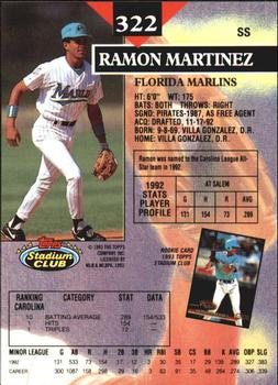1993 Stadium Club - Members Only #322 Ramon Martinez Back