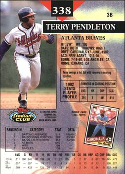 1993 Stadium Club - Members Only #338 Terry Pendleton Back