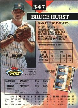 1993 Stadium Club - Members Only #347 Bruce Hurst Back