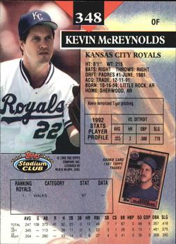 1993 Stadium Club - Members Only #348 Kevin McReynolds Back