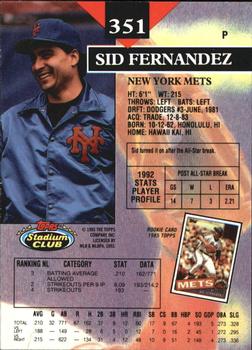 1993 Stadium Club - Members Only #351 Sid Fernandez Back