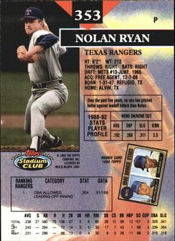 1993 Stadium Club - Members Only #353 Nolan Ryan Back