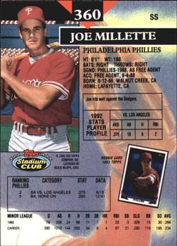 1993 Stadium Club - Members Only #360 Joe Millette Back