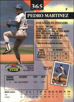 1993 Stadium Club - Members Only #365 Pedro Martinez Back