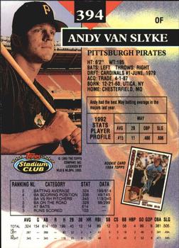 1993 Stadium Club - Members Only #394 Andy Van Slyke Back