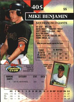 1993 Stadium Club - Members Only #405 Mike Benjamin Back