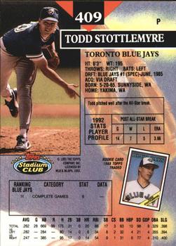1993 Stadium Club - Members Only #409 Todd Stottlemyre Back