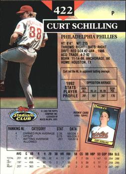 1993 Stadium Club - Members Only #422 Curt Schilling Back