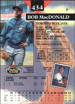 1993 Stadium Club - Members Only #434 Bob MacDonald Back