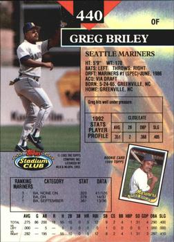 1993 Stadium Club - Members Only #440 Greg Briley Back