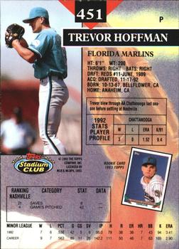 1993 Stadium Club - Members Only #451 Trevor Hoffman Back