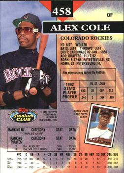 1993 Stadium Club - Members Only #458 Alex Cole Back