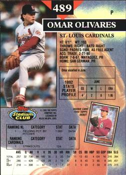 1993 Stadium Club - Members Only #489 Omar Olivares Back