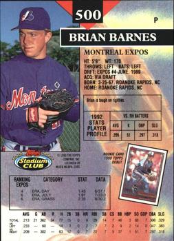 1993 Stadium Club - Members Only #500 Brian Barnes Back