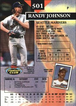 1993 Stadium Club - Members Only #501 Randy Johnson Back