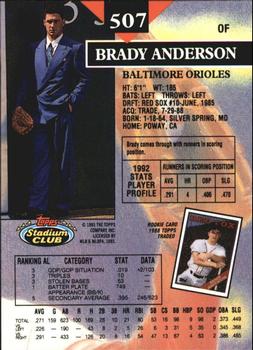 1993 Stadium Club - Members Only #507 Brady Anderson Back