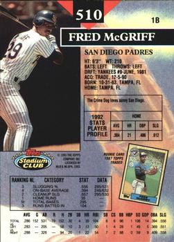 1993 Stadium Club - Members Only #510 Fred McGriff Back