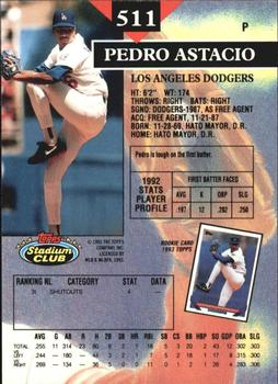 1993 Stadium Club - Members Only #511 Pedro Astacio Back