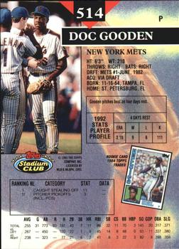 1993 Stadium Club - Members Only #514 Doc Gooden Back