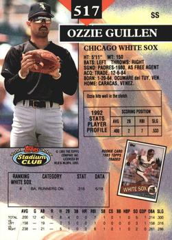 1993 Stadium Club - Members Only #517 Ozzie Guillen Back