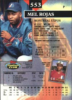 1993 Stadium Club - Members Only #553 Mel Rojas Back