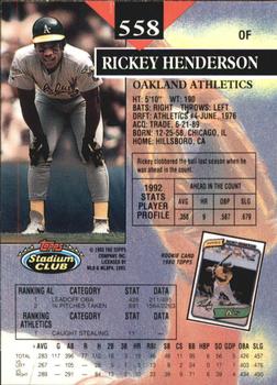 1993 Stadium Club - Members Only #558 Rickey Henderson Back