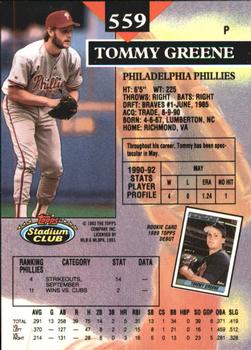 1993 Stadium Club - Members Only #559 Tommy Greene Back