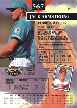1993 Stadium Club - Members Only #567 Jack Armstrong Back