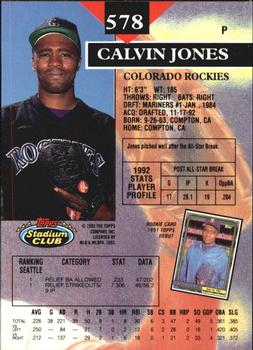 1993 Stadium Club - Members Only #578 Calvin Jones Back