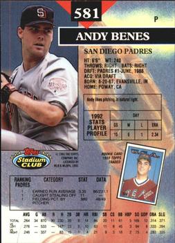 1993 Stadium Club - Members Only #581 Andy Benes Back
